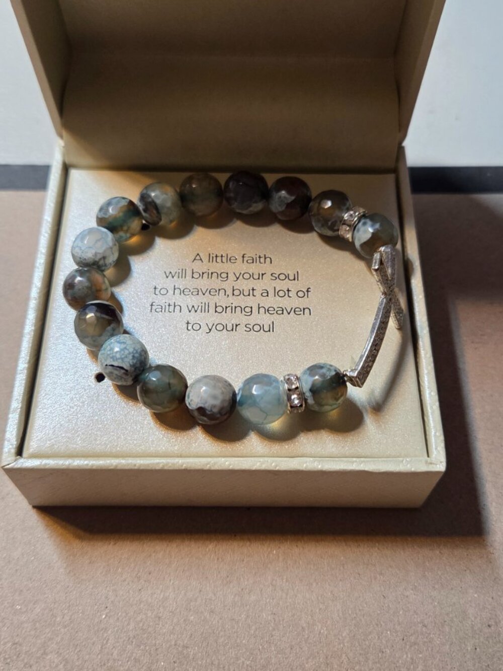 Kim Rogers 2.5-inch Glass Bead Bracelet with a Cross
